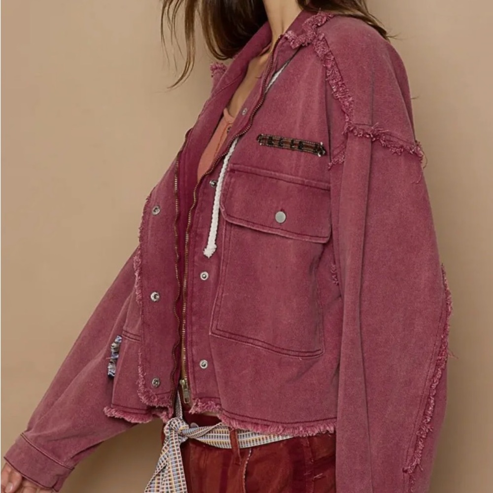 POL “Soul Stitch” Denim Jacket | Cranberry